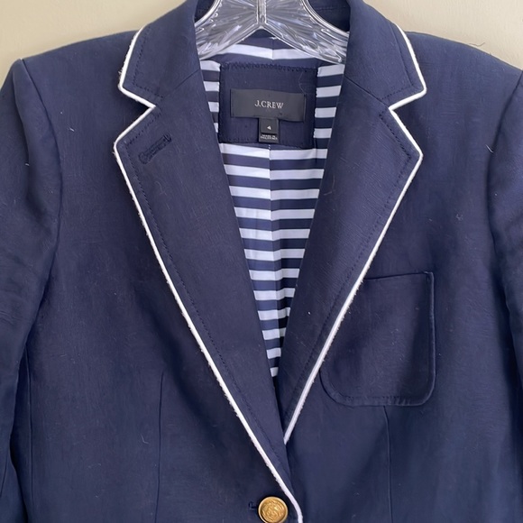 J CREW Rhodes Nautical Tipped Linen Blazer / Jacket NAVY Sz 4 - Picture 4 of 11